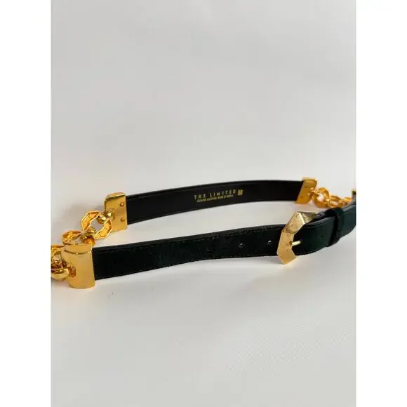 The Limited Women’s Green Leather Suede Gold Tone Chain Accent Belt Sz Medium - Picture 2 of 7